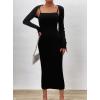 imagechouyatou Womens Sexy Ribbed Knit Cropped Shrug Cardigan and Spaghetti Strap Maxi Tank Dress Sets 2 Piece Sweater OutfitsBlack