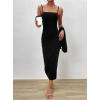 imagechouyatou Womens Sexy Ribbed Knit Cropped Shrug Cardigan and Spaghetti Strap Maxi Tank Dress Sets 2 Piece Sweater OutfitsBlack