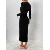 imagechouyatou Womens Sexy Ribbed Knit Cropped Shrug Cardigan and Spaghetti Strap Maxi Tank Dress Sets 2 Piece Sweater OutfitsBlack