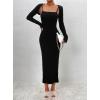 imagechouyatou Womens Sexy Ribbed Knit Cropped Shrug Cardigan and Spaghetti Strap Maxi Tank Dress Sets 2 Piece Sweater OutfitsBlack