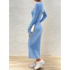 imagechouyatou Womens Sexy Ribbed Knit Cropped Shrug Cardigan and Spaghetti Strap Maxi Tank Dress Sets 2 Piece Sweater OutfitsBlue