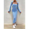imagechouyatou Womens Sexy Ribbed Knit Cropped Shrug Cardigan and Spaghetti Strap Maxi Tank Dress Sets 2 Piece Sweater OutfitsBlue