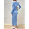 imagechouyatou Womens Sexy Ribbed Knit Cropped Shrug Cardigan and Spaghetti Strap Maxi Tank Dress Sets 2 Piece Sweater OutfitsBlue