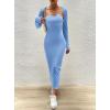 imagechouyatou Womens Sexy Ribbed Knit Cropped Shrug Cardigan and Spaghetti Strap Maxi Tank Dress Sets 2 Piece Sweater OutfitsBlue