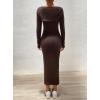 imagechouyatou Womens Sexy Ribbed Knit Cropped Shrug Cardigan and Spaghetti Strap Maxi Tank Dress Sets 2 Piece Sweater OutfitsCoffee Brown
