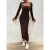 imagechouyatou Womens Sexy Ribbed Knit Cropped Shrug Cardigan and Spaghetti Strap Maxi Tank Dress Sets 2 Piece Sweater OutfitsCoffee Brown