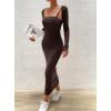 imagechouyatou Womens Sexy Ribbed Knit Cropped Shrug Cardigan and Spaghetti Strap Maxi Tank Dress Sets 2 Piece Sweater OutfitsCoffee Brown