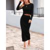 imagechouyatou Womens Sexy Ribbed Knit Long Sleeve Sweater Crop Top and Back Slit Bodycon Long Skirt Sets 2 Piece OutfitsBlack