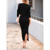 imagechouyatou Womens Sexy Ribbed Knit Long Sleeve Sweater Crop Top and Back Slit Bodycon Long Skirt Sets 2 Piece OutfitsBlack