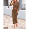 imagechouyatou Womens Sexy Ribbed Knit Long Sleeve Sweater Crop Top and Back Slit Bodycon Long Skirt Sets 2 Piece OutfitsBrown