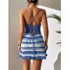 imagechouyatou Womens Sexy Spaghetti Strap Colorful Striped Crochet Dress Lace Up Cutout Beach Party Mini DressBlue