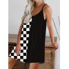 imagechouyatou Womens Spaghetti Strap Wide Leg Jumpsuit Boho Floral Print Loose Fit Romper ShortsPlaid Black