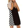 imagechouyatou Womens Spaghetti Strap Wide Leg Jumpsuit Boho Floral Print Loose Fit Romper ShortsPlaid Black