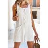 imagechouyatou Womens Square Neck Button Up Wide Leg Jumpsuit Sleeveless Cotton Linen Romper Shorts with PocketsApricot