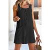 imagechouyatou Womens Square Neck Button Up Wide Leg Jumpsuit Sleeveless Cotton Linen Romper Shorts with PocketsBlack