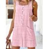 imagechouyatou Womens Square Neck Button Up Wide Leg Jumpsuit Sleeveless Cotton Linen Romper Shorts with PocketsPink