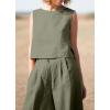 imagechouyatou Womens Summer 2 Piece Outfits Vacation Linen Sleeveless Tank Top Wide Leg Pant SetsArmy Green