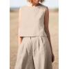 imagechouyatou Womens Summer 2 Piece Outfits Vacation Linen Sleeveless Tank Top Wide Leg Pant SetsKhaki