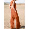 imagechouyatou Womens Summer 2 Piece Outfits Vacation Linen Sleeveless Tank Top Wide Leg Pant SetsOrange