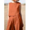 imagechouyatou Womens Summer 2 Piece Outfits Vacation Linen Sleeveless Tank Top Wide Leg Pant SetsOrange