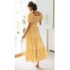 imagechouyatou Womens Summer 2 Piece Outfits Vacation Plaid Smocked Puff Sleeve Crop Top High Waisted Maxi Skirt SetsYellow