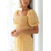 imagechouyatou Womens Summer 2 Piece Outfits Vacation Plaid Smocked Puff Sleeve Crop Top High Waisted Maxi Skirt SetsYellow