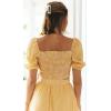 imagechouyatou Womens Summer 2 Piece Outfits Vacation Plaid Smocked Puff Sleeve Crop Top High Waisted Maxi Skirt SetsYellow