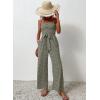 imagechouyatou Womens Summer Boho Strapless Smocked Tube Top Jumpsuits Tie Knot Wide Leg Romper PantsArmy Green