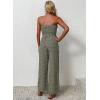 imagechouyatou Womens Summer Boho Strapless Smocked Tube Top Jumpsuits Tie Knot Wide Leg Romper PantsArmy Green