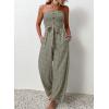 imagechouyatou Womens Summer Boho Strapless Smocked Tube Top Jumpsuits Tie Knot Wide Leg Romper PantsArmy Green