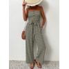 imagechouyatou Womens Summer Boho Strapless Smocked Tube Top Jumpsuits Tie Knot Wide Leg Romper PantsArmy Green