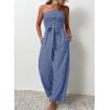 imagechouyatou Womens Summer Boho Strapless Smocked Tube Top Jumpsuits Tie Knot Wide Leg Romper PantsBlue