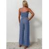 imagechouyatou Womens Summer Boho Strapless Smocked Tube Top Jumpsuits Tie Knot Wide Leg Romper PantsBlue