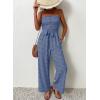 imagechouyatou Womens Summer Boho Strapless Smocked Tube Top Jumpsuits Tie Knot Wide Leg Romper PantsBlue