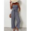 imagechouyatou Womens Summer Boho Strapless Smocked Tube Top Jumpsuits Tie Knot Wide Leg Romper PantsDark Blue
