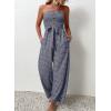 imagechouyatou Womens Summer Boho Strapless Smocked Tube Top Jumpsuits Tie Knot Wide Leg Romper PantsDark Blue