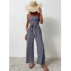 imagechouyatou Womens Summer Boho Strapless Smocked Tube Top Jumpsuits Tie Knot Wide Leg Romper PantsDark Blue