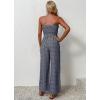 imagechouyatou Womens Summer Boho Strapless Smocked Tube Top Jumpsuits Tie Knot Wide Leg Romper PantsDark Blue