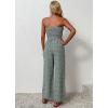imagechouyatou Womens Summer Boho Strapless Smocked Tube Top Jumpsuits Tie Knot Wide Leg Romper PantsGreen