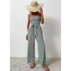 imagechouyatou Womens Summer Boho Strapless Smocked Tube Top Jumpsuits Tie Knot Wide Leg Romper PantsGreen