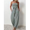 imagechouyatou Womens Summer Boho Strapless Smocked Tube Top Jumpsuits Tie Knot Wide Leg Romper PantsGreen