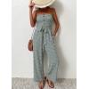 imagechouyatou Womens Summer Boho Strapless Smocked Tube Top Jumpsuits Tie Knot Wide Leg Romper PantsGreen