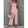 imagechouyatou Womens Summer Boho Strapless Smocked Tube Top Jumpsuits Tie Knot Wide Leg Romper PantsPink