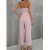 imagechouyatou Womens Summer Boho Strapless Smocked Tube Top Jumpsuits Tie Knot Wide Leg Romper PantsPink