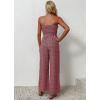 imagechouyatou Womens Summer Boho Strapless Smocked Tube Top Jumpsuits Tie Knot Wide Leg Romper PantsWine Red