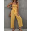 imagechouyatou Womens Summer Boho Strapless Smocked Tube Top Jumpsuits Tie Knot Wide Leg Romper PantsYellow