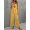 imagechouyatou Womens Summer Boho Strapless Smocked Tube Top Jumpsuits Tie Knot Wide Leg Romper PantsYellow