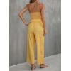 imagechouyatou Womens Summer Boho Strapless Smocked Tube Top Jumpsuits Tie Knot Wide Leg Romper PantsYellow