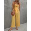 imagechouyatou Womens Summer Boho Strapless Smocked Tube Top Jumpsuits Tie Knot Wide Leg Romper PantsYellow
