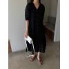 imagechouyatou Womens Summer Puff Sleeve Button Down Lace Eyelet Dress Hollow Out Floral Embroidery Midi DressBlack
